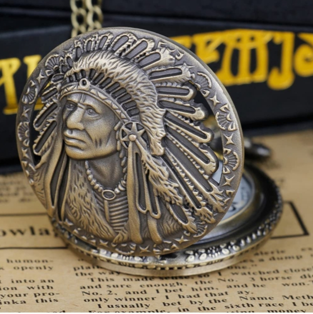 New beautiful Native warrior Chief pocket watch